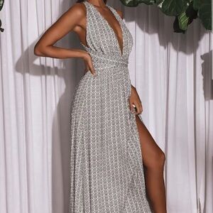 Lulus Casablanca Queen Black And White Print Maxi Dress